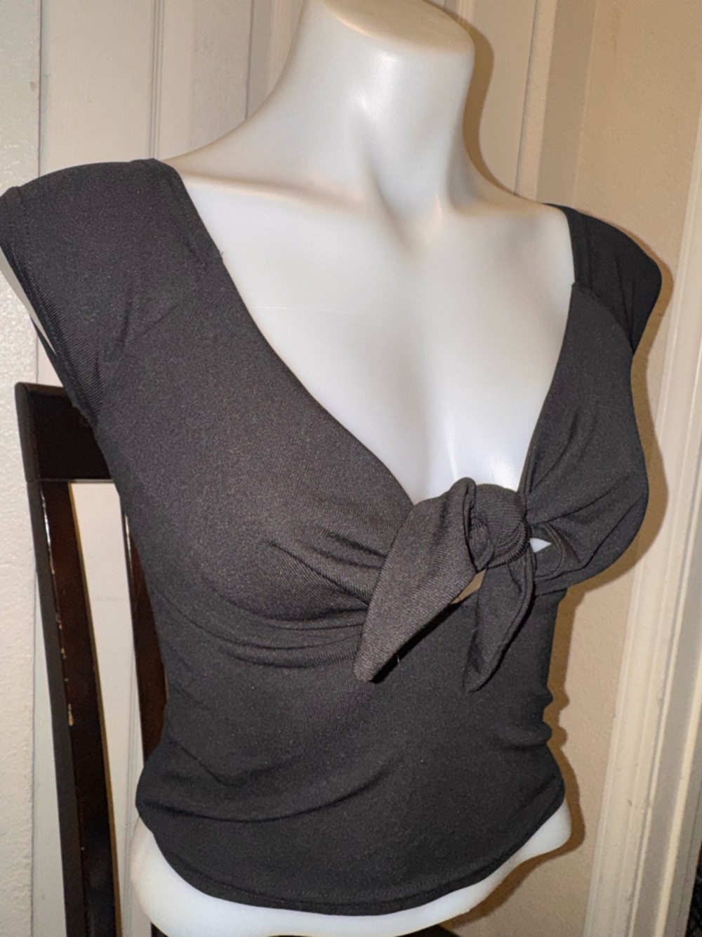 Black Tie-Front Women’s Top